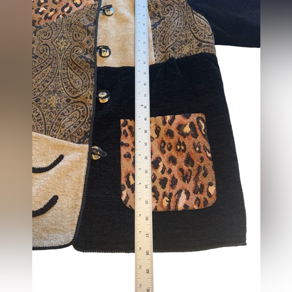 Indigo Moon Patchwork Jacket Blazer Women's Size L Mixed Media Artsy Leopard - Picture 4 of 7